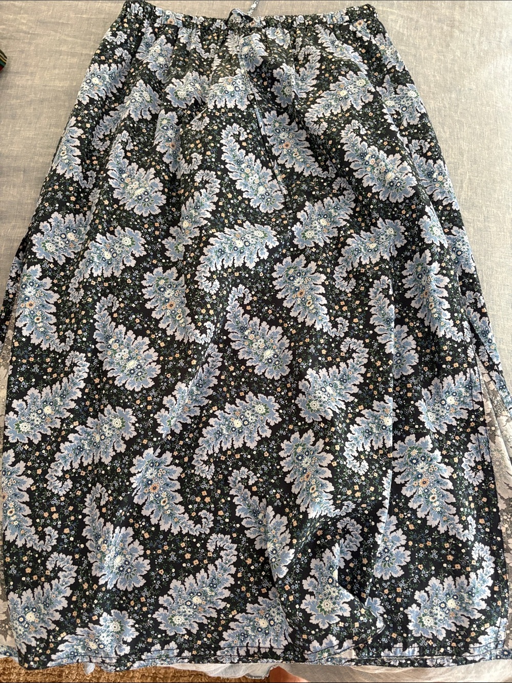 Black Maxi Skirt with Blue Floral Paisley Print
